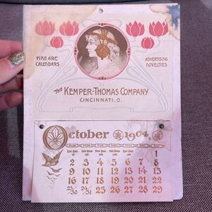1904 Advertising Calendar The Kemper-Thomas Company Art Deco Lotus Pink 5.75”x7”